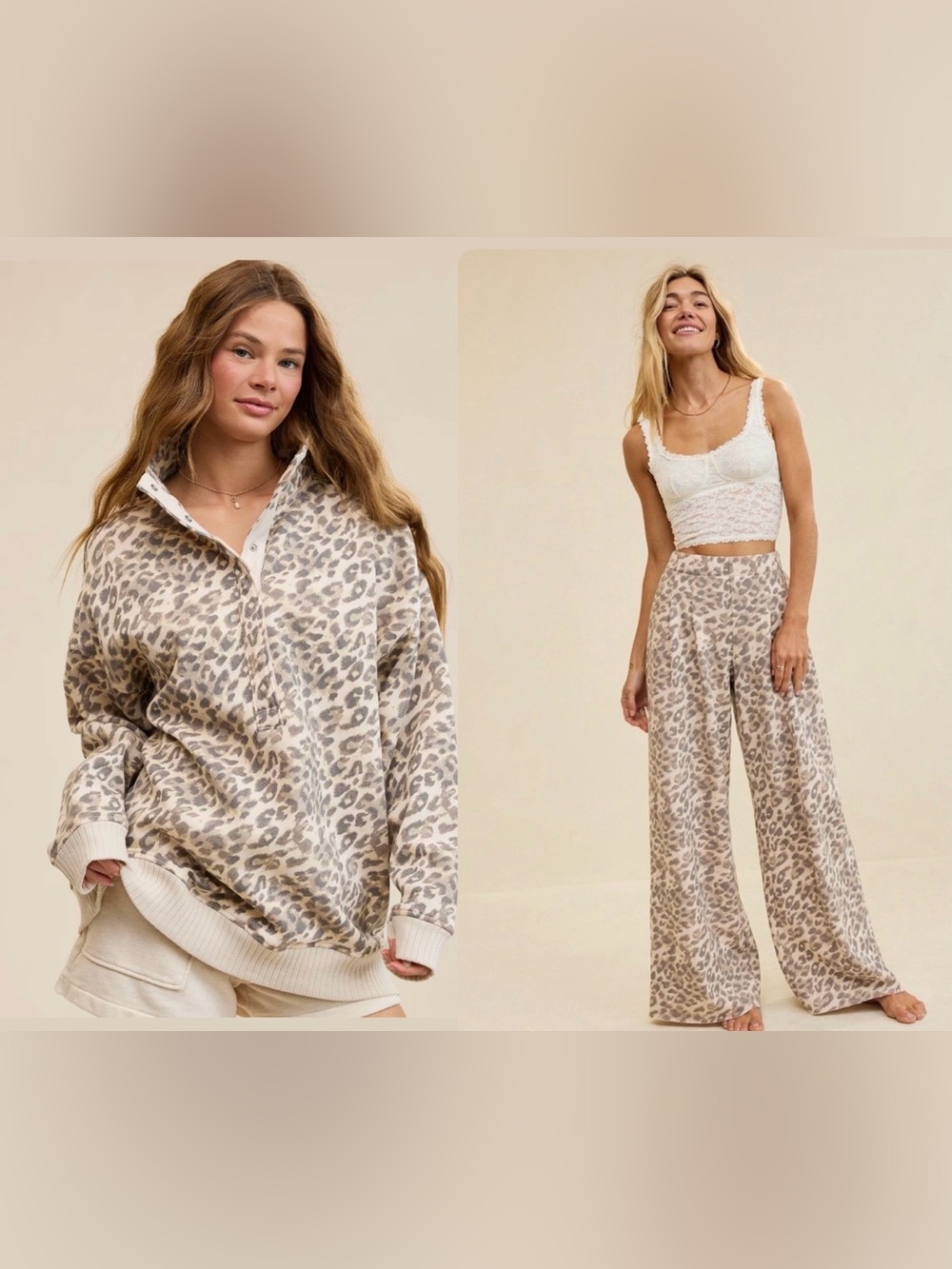 aerie Leopard Print ohSnap-Up Sweatshirt and Trouser in Cake Batter (Set)